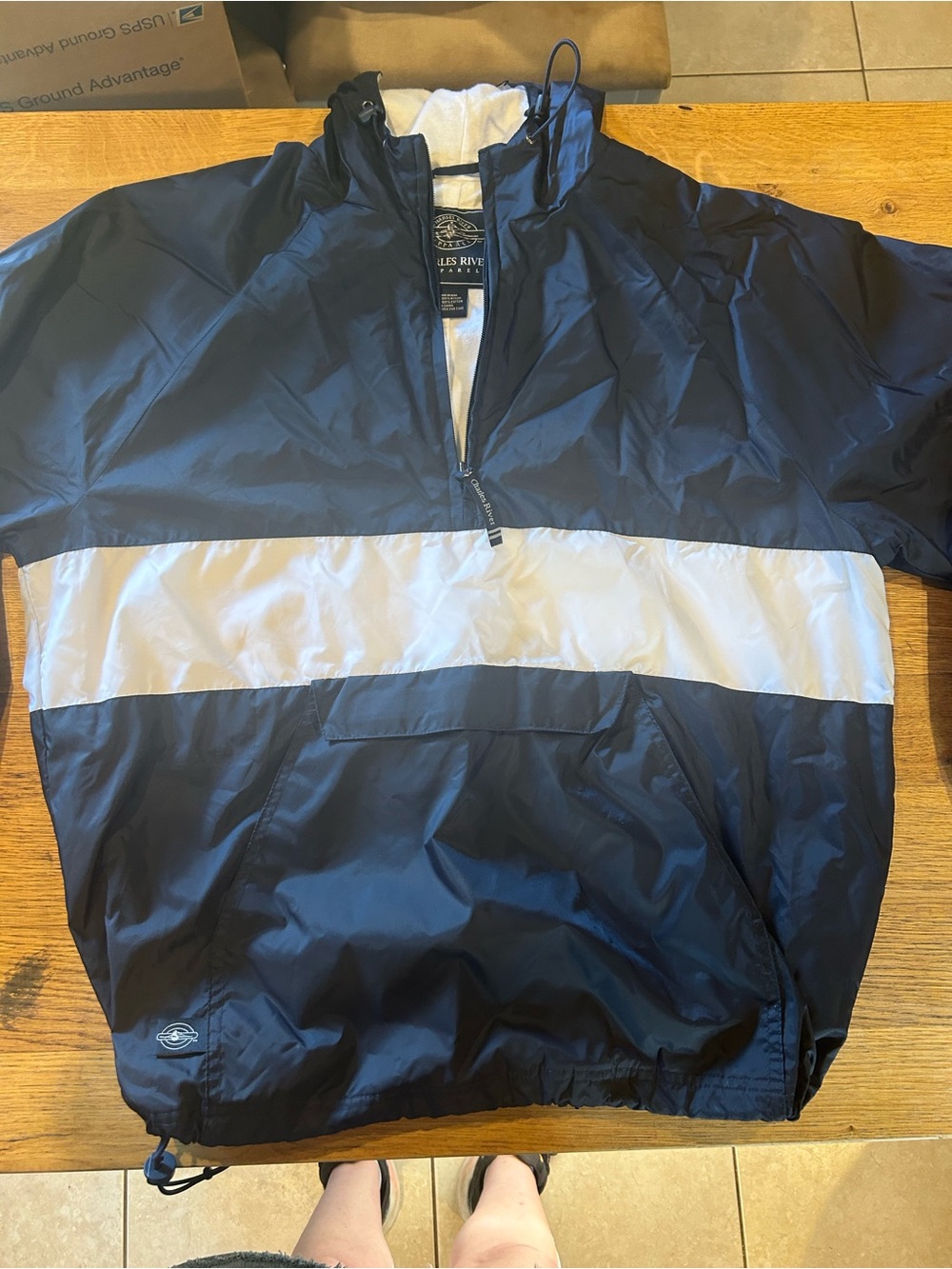 Charles River Apparel Navy and White Hooded Windbreaker Pullover